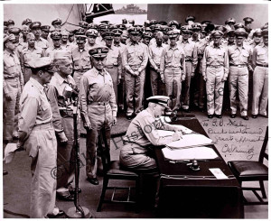 A66.334 Nimitz signing Japanese surrender Sept 2 1945 lo res